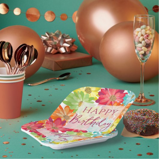 Happy Birthday farbenfrohe Frühlingsblumen Pappteller (Multi)