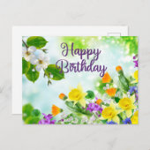 Happy Birthday farbenfrohe Frühlingsblumen Postkarte (Vorne/Hinten)