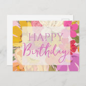 Happy Birthday farbenfrohe Frühlingsblumen Postkarte (Vorne/Hinten)