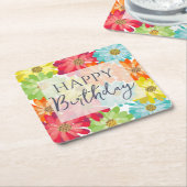 Happy Birthday farbenfrohe Frühlingsblumen Rechteckiger Pappuntersetzer (angewinkelt)