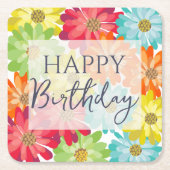 Happy Birthday farbenfrohe Frühlingsblumen Rechteckiger Pappuntersetzer (Vorderseite)