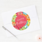 Happy Birthday farbenfrohe Frühlingsblumen Runder Aufkleber (Umschlag)