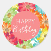 Happy Birthday farbenfrohe Frühlingsblumen Runder Aufkleber (Vorderseite)