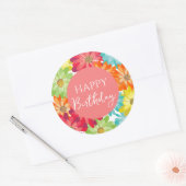 Happy Birthday farbenfrohe Frühlingsblumen Runder Aufkleber (Umschlag)