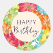 Happy Birthday farbenfrohe Frühlingsblumen Runder Aufkleber (Vorderseite)