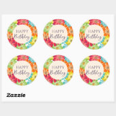 Happy Birthday farbenfrohe Frühlingsblumen Runder Aufkleber (Blatt)