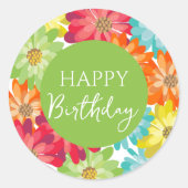 Happy Birthday farbenfrohe Frühlingsblumen Runder Aufkleber (Vorderseite)