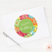 Happy Birthday farbenfrohe Frühlingsblumen Runder Aufkleber (Umschlag)