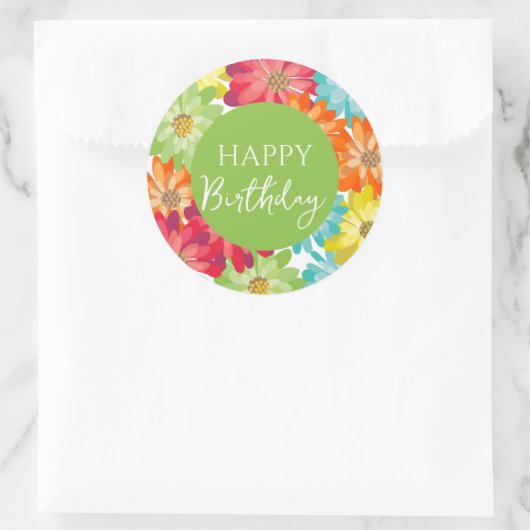 Happy Birthday farbenfrohe Frühlingsblumen Runder Aufkleber (Tasche)