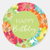 Happy Birthday farbenfrohe Frühlingsblumen Runder Aufkleber (Vorderseite)