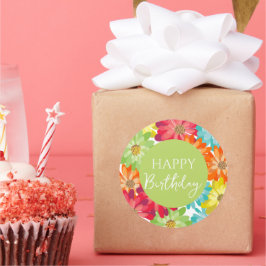 Happy Birthday farbenfrohe Frühlingsblumen Runder Aufkleber