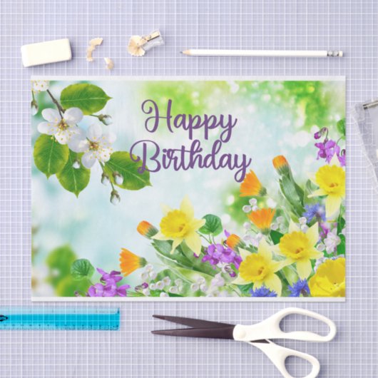 Happy Birthday farbenfrohe Frühlingsblumen Seidenpapier (Handwerk)