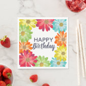 Happy Birthday farbenfrohe Frühlingsblumen Serviette (Beispiel)