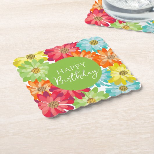 Happy Birthday farbenfrohe Frühlingsblumen Untersetzer (angewinkelt)