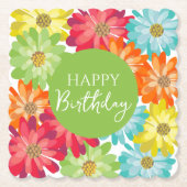 Happy Birthday farbenfrohe Frühlingsblumen Untersetzer (Vorderseite)