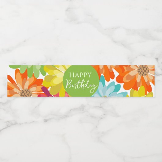 Happy Birthday farbenfrohe Frühlingsblumen Wasserflaschenetikett (Einzelnes Label)
