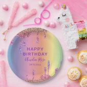 Happy Birthday Farbenfrohe Glitzer Tropfens Party Pappteller (Party)