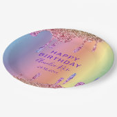 Happy Birthday Farbenfrohe Glitzer Tropfens Party Pappteller (Schrägansicht)