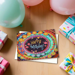 Happy Birthday farbenfrohe Herzen Moderner Spaß Karte