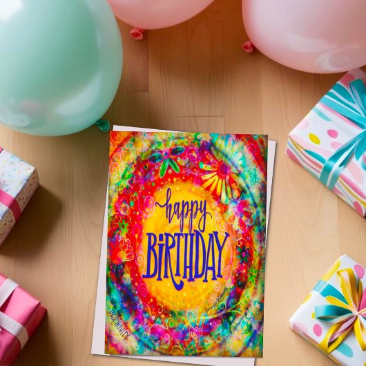 Happy Birthday Farbenfrohe Hübsche Blumen Spaß Boh Karte