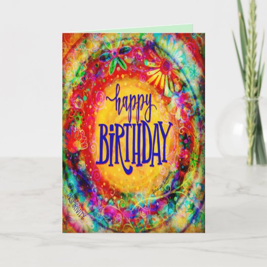 Happy Birthday Farbenfrohe Hübsche Blumen Spaß Boh Karte (Vorderseite)