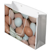 Happy Birthday farbenfrohe Hühnereier Große Geschenktüte (Vorderseite Schrägansicht)