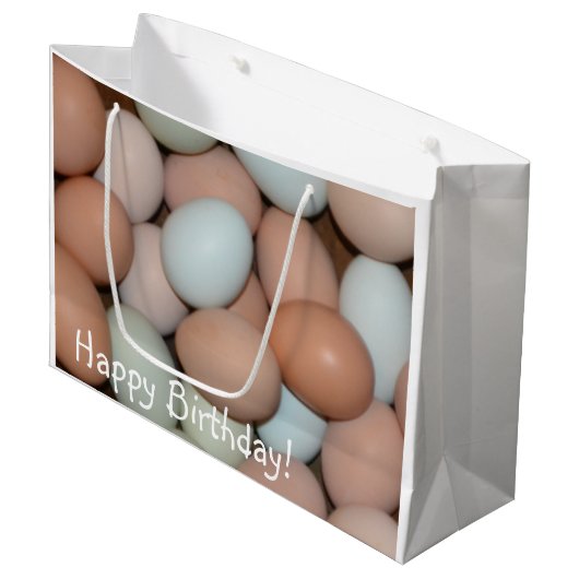 Happy Birthday farbenfrohe Hühnereier Große Geschenktüte (Vorderseite Schrägansicht)