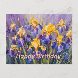 Happy Birthday farbenfrohe Iris-Blume Postkarte