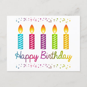 Happy Birthday farbenfrohe Kerzen Postkarte