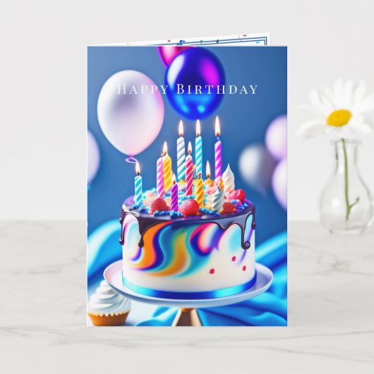 Happy Birthday farbenfrohe Kuchen Balloons Karte (Kleine Pflanze)