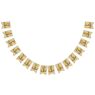 Happy Birthday farbenfrohe Owl on Branntbrown Wimpelkette