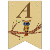 Happy Birthday farbenfrohe Owl on Branntbrown Wimpelkette (Zweite Fahne)
