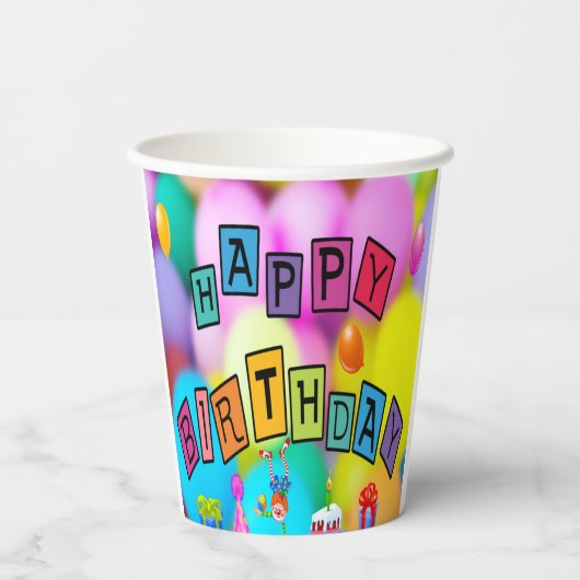 Happy Birthday farbenfrohe Paper Party Cup Pappbecher (Rückseite)