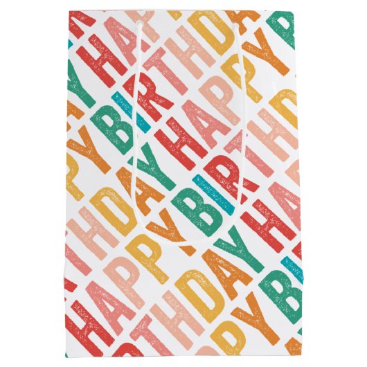 Happy Birthday farbenfrohe Regenbogen Mittlere Geschenktüte (Rückseite)