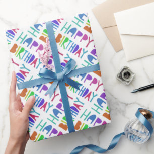 Happy Birthday farbenfrohe Regenbogenbriefe Geschenkpapier