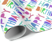 Happy Birthday farbenfrohe Regenbogenbriefe Geschenkpapier (Rolleneckpunkt)