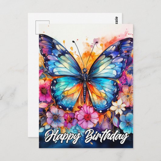 Happy Birthday | Farbenfrohe Schmetterlinge Postkarte (Vorne/Hinten)