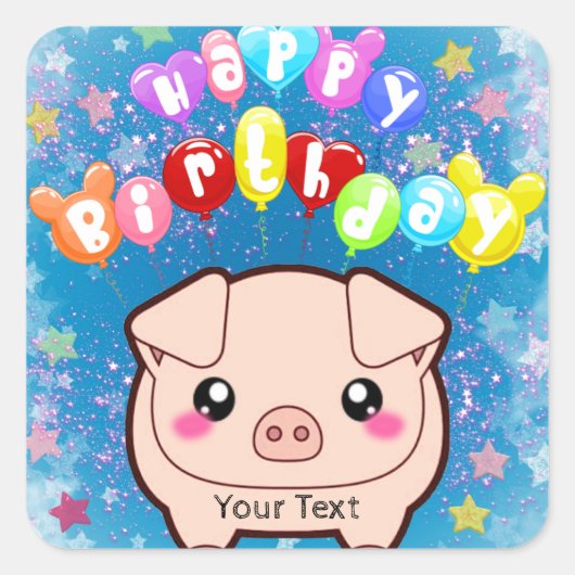 Happy Birthday farbenfrohe Schwein Custom Quadratischer Aufkleber (Vorderseite)