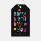 Happy Birthday farbenfrohe Typografie Geschenkanhänger (Vorderseite)