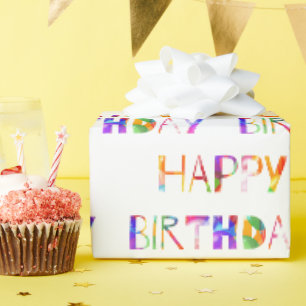 Happy Birthday farbenfrohe Typografie Geschenkpapier