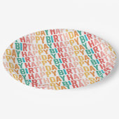 Happy Birthday farbenfrohe Typografie Pappteller (Schrägansicht)