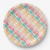 Happy Birthday farbenfrohe Typografie Pappteller (Vorderseite)