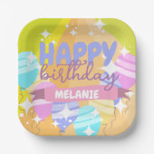 Happy Birthday farbenfroher Cartoon Balloons Glitz Pappteller (Vorderseite)