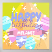 Happy Birthday farbenfroher Cartoon Balloons Glitz Poster (Vorne)