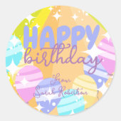 Happy Birthday farbenfroher Cartoon Balloons Glitz Runder Aufkleber (Vorderseite)