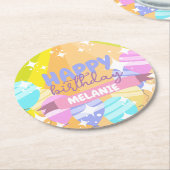 Happy Birthday farbenfroher Cartoon Balloons Glitz Runder Pappuntersetzer (Angewinkelt)