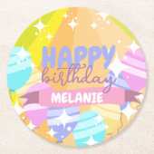 Happy Birthday farbenfroher Cartoon Balloons Glitz Runder Pappuntersetzer (Vorderseite)