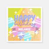 Happy Birthday farbenfroher Cartoon Balloons Glitz Serviette (Vorderseite)