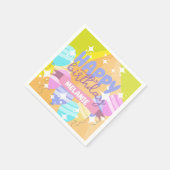 Happy Birthday farbenfroher Cartoon Balloons Glitz Serviette (Ecke)