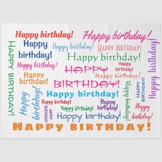 Happy Birthday farbenfroher Spaß Bright Word Cloud Seidenpapier (Vorderseite)